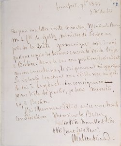 Letter with Signature of the Writer, Written at Frankfurt en Route to Chateaubriand